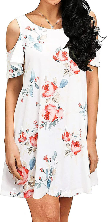 Dam Klänning A-linje med Bladmönster i Elastisk Polyester-4