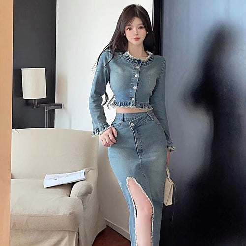 Kvinnors Långärmad Top Oregelbundet Kjolset Bomull-1