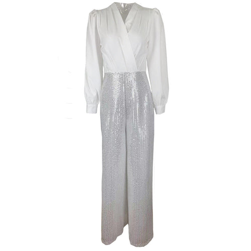 Dam Byxor V-neck Paljetter Lång Kompositmaterial-1