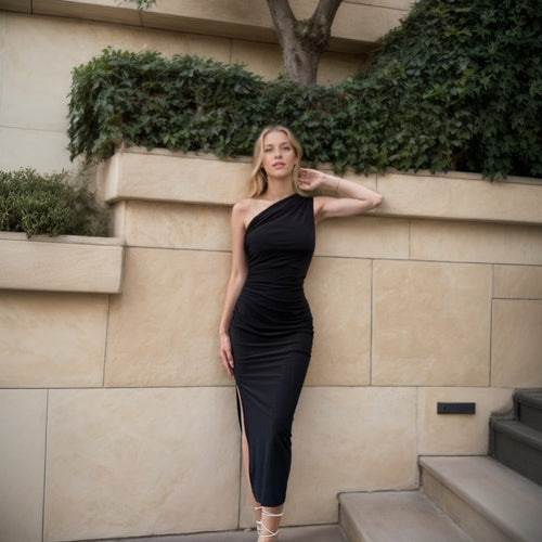 Damklänning Asymmetrisk Patchwork Design Trendig Kroppsnära 1