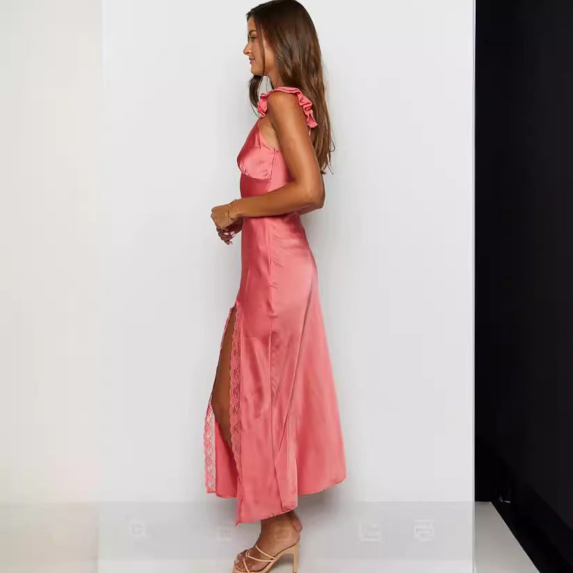 Kvinnors Aftonklänning Lång V-Neck Spandex Smal Passform-3