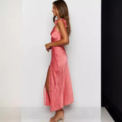 Kvinnors Aftonklänning Lång V-Neck Spandex Smal Passform-3