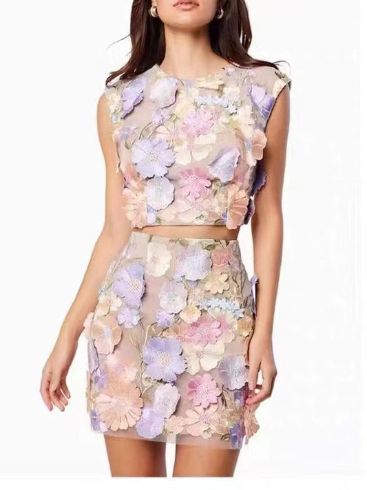 Kvinnors Kort Kjol Set Blommönster Polyester-1