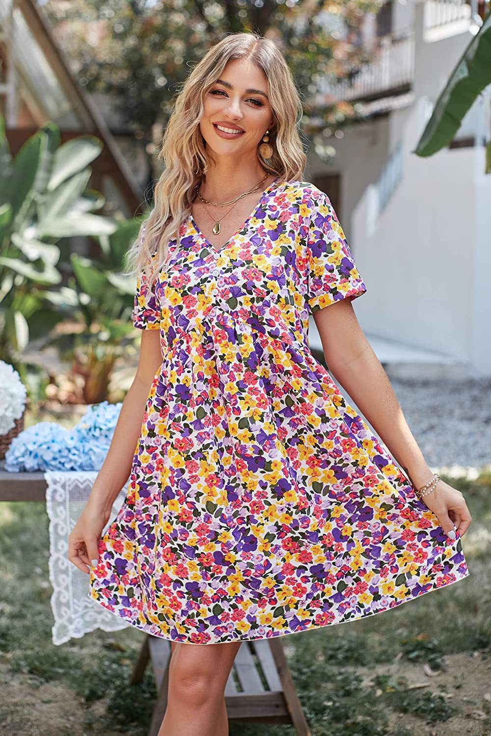 Kvinna Fritidsklänning Blommig Bomull Avslappnad-6