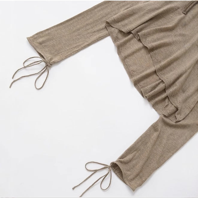 Kvinnors Beskuren Topp Ruffad Halsringning Långärmad Andningsbar Tyg-4