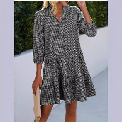 Damklänning A-Line V-ringning Tre-fjärdedels Ärmar Bomull Polyester-3