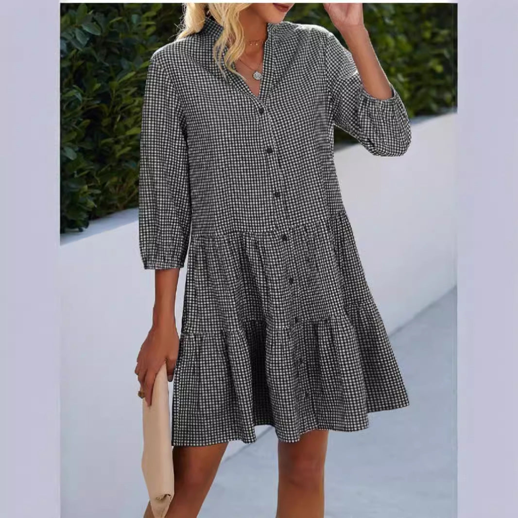 Damklänning A-Line V-ringning Tre-fjärdedels Ärmar Bomull Polyester-3