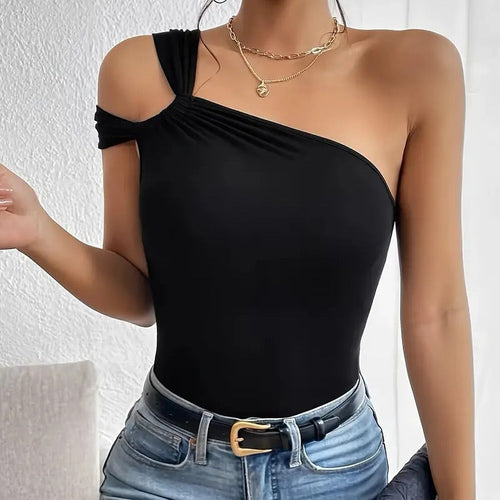 Kvinnors Off-Shoulder Top Rynkad Polyester Spandex-1