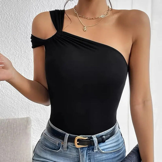 Kvinnors Off-Shoulder Top Rynkad Polyester Spandex-1