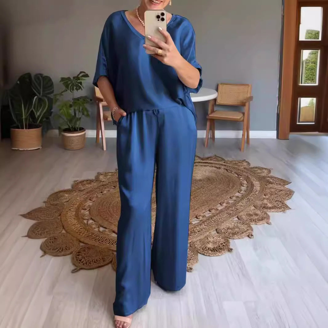 Dam Fritidsset V-ringning Viskos Elegant Avslappnad-4