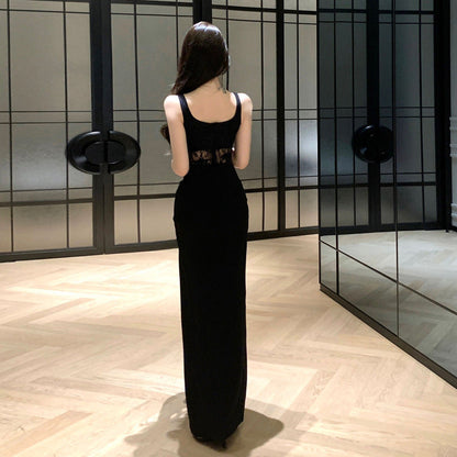 Dam Klänning V-Ringning Hög Slit Polyester Elastan-3