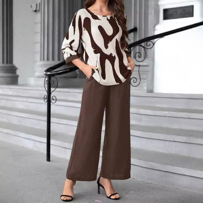 Snygga Byxor Dam Raka Ben Abstrakttryck Tautecord 4