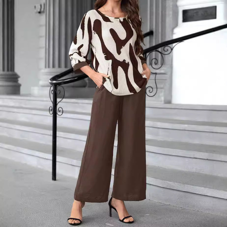 Snygga Byxor Dam Raka Ben Abstrakttryck Tautecord 9