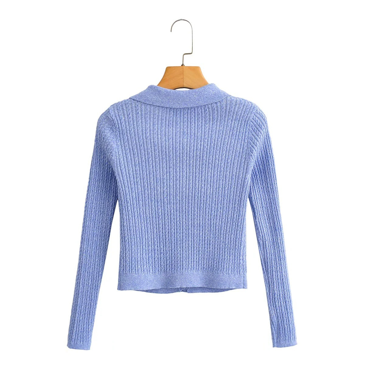 Kvinnors Stickad Blus med Elegant Krage och Strukturerad Yta av Andningsbart Tyg 3