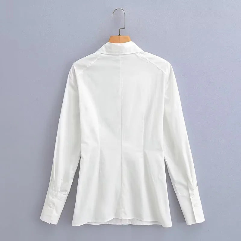 Dam Blus Modern Snitt Bomull med Klassisk Krage 3