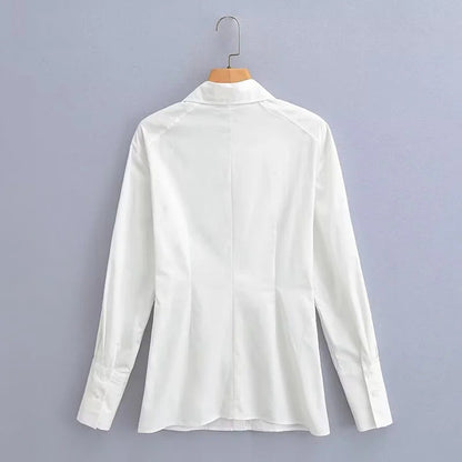 Dam Blus Modern Snitt Bomull med Klassisk Krage 3