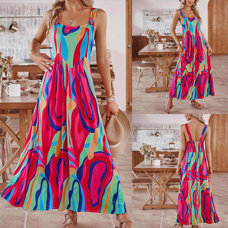 Maxiklänning Dam Blommig Lång Polyester Spaghetti Band-2