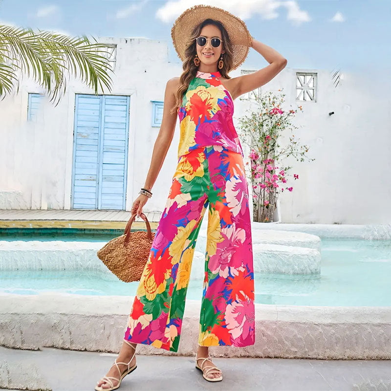 Dam Jumpsuit Blommig Design Vida Ben Andningsbart Material 2