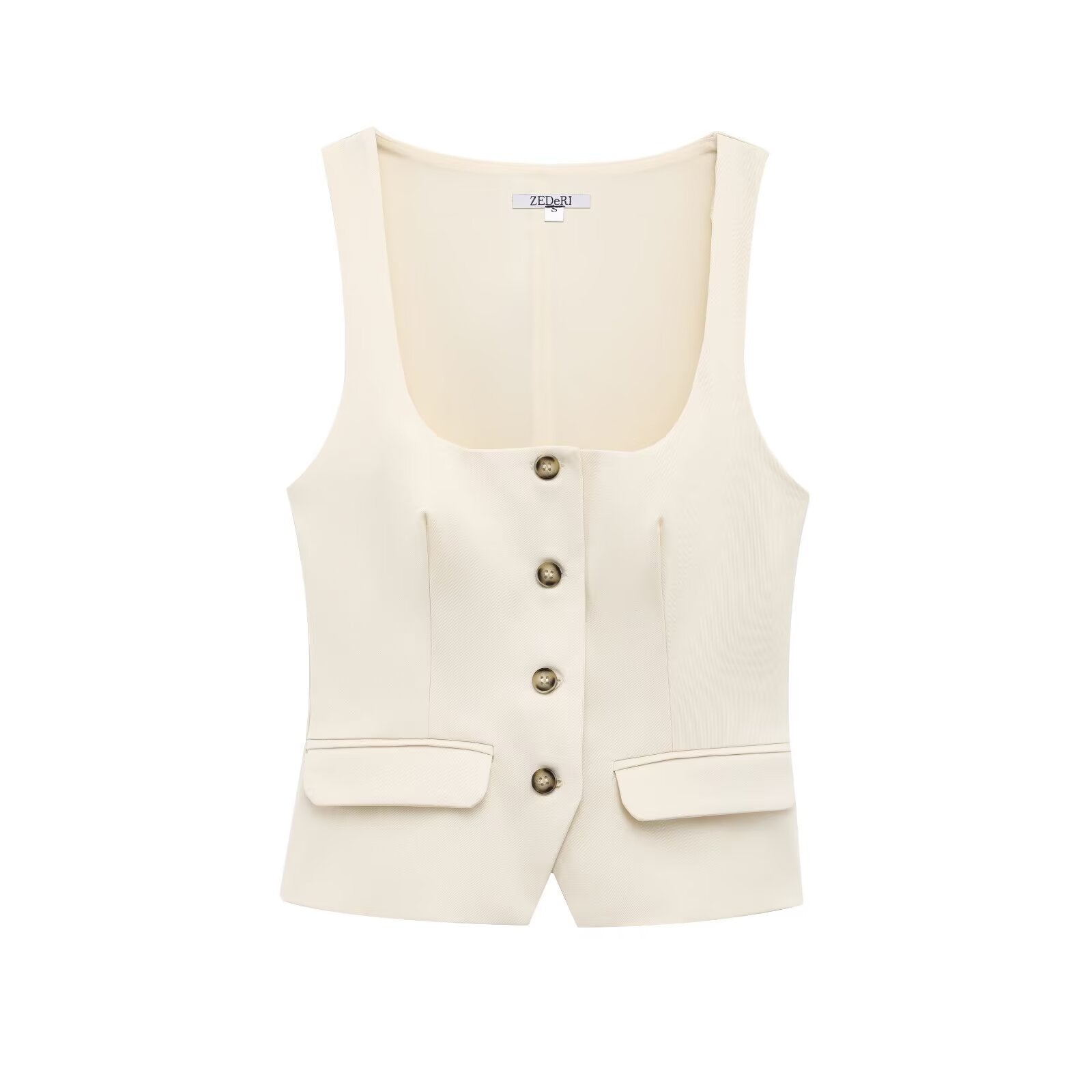 Dam Cardigan Fyrkantiga Ärmar Polyester med Knappdetaljer-3