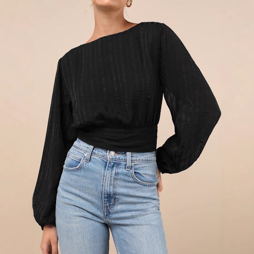 Dam Chiffongtröja Blommig Slim Fit Långa Ärmar-4