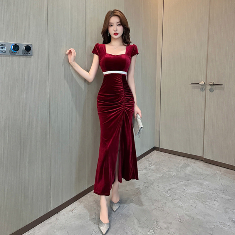 Variant image for Kvinnors Lång Aftonklänning Fyrkantig Halsringning Mjuk Polyester-1