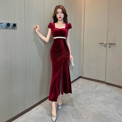 Variant image for Kvinnors Lång Aftonklänning Fyrkantig Halsringning Mjuk Polyester-1