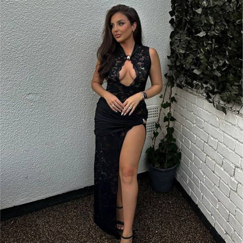 Dam Klänning Bodycon Hög Slits Polyester Fina Dam Klänningar-3