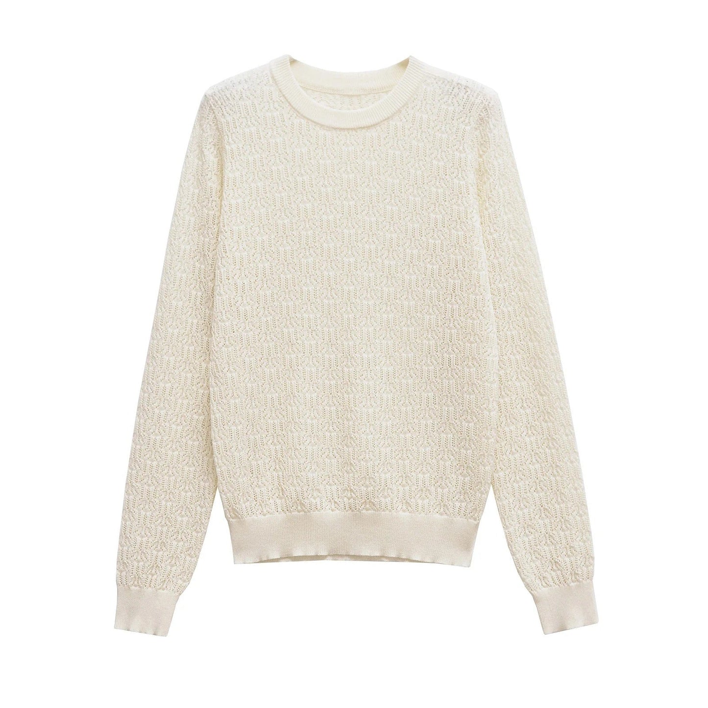 Stickad Dam Tröja med Rund Hals och Detaljerat Mönster i Akryl – Bekväm och Stilren för Vardagsbruk 5