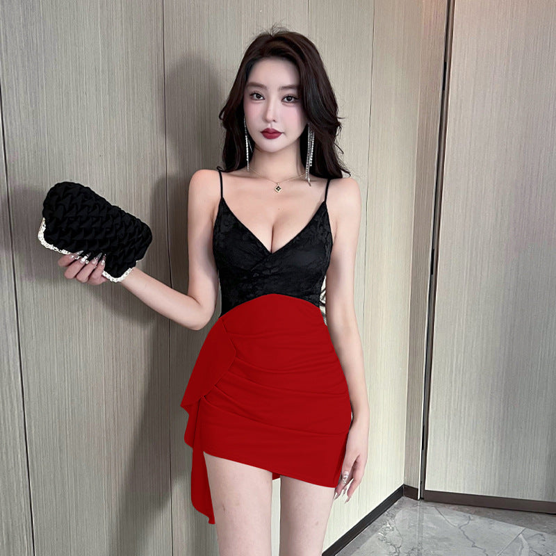 Variant image for Dam Kroppsklänning Spaghetti Band Färgblockering Polyester Elastan-10