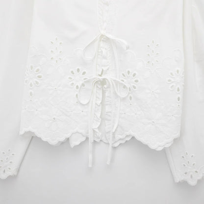 Kvinnors Blus V-ringad Voluminösa Ärmar Broderi 4
