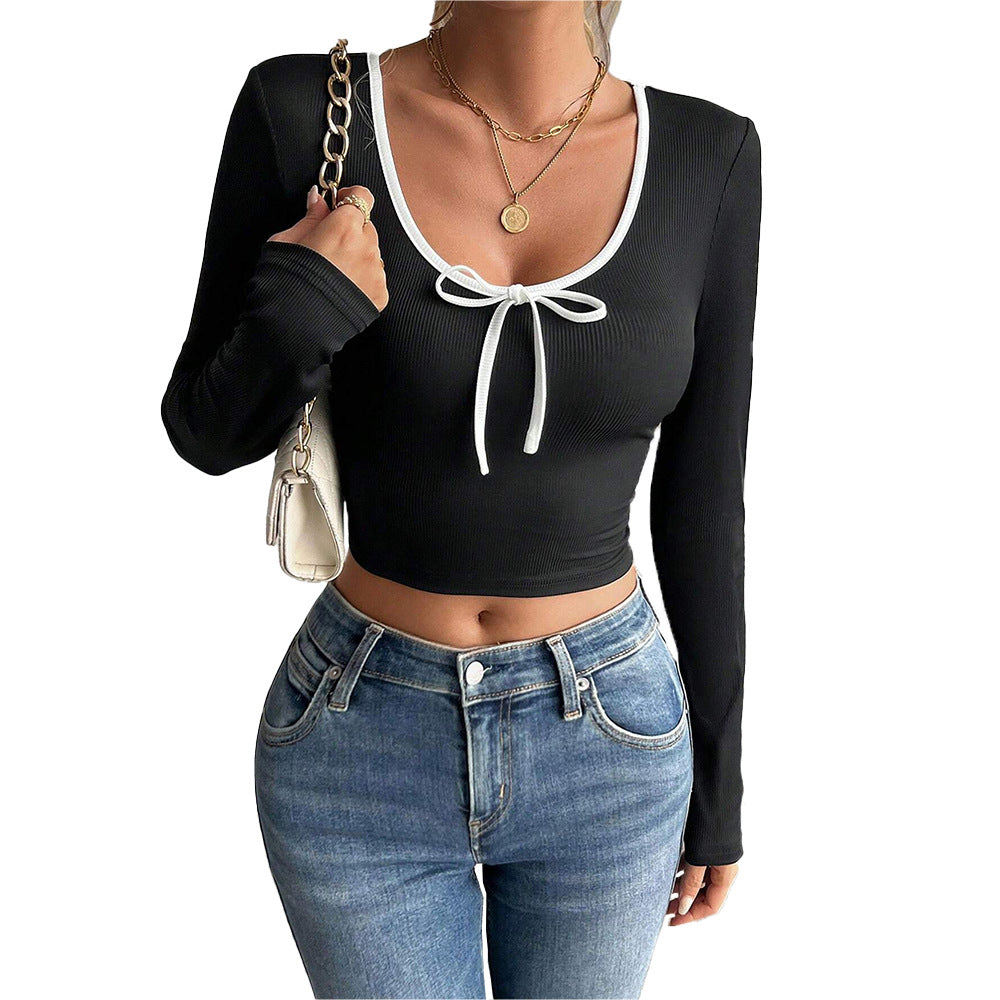 Kvinnor Crop Top V-ringning Justerbar Sladd Bomullsmix 6