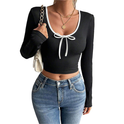 Kvinnor Crop Top V-ringning Justerbar Sladd Bomullsmix 6