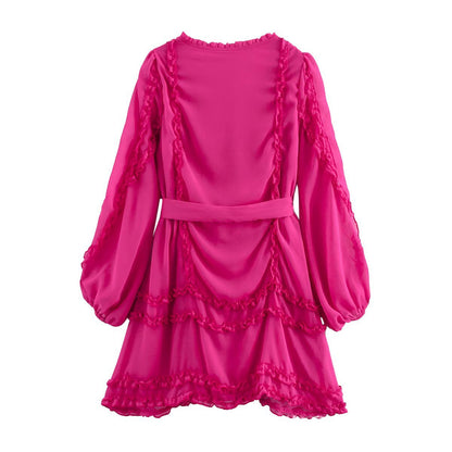 Damklänning V-ringad A-Linje Chiffon med Bälte-3