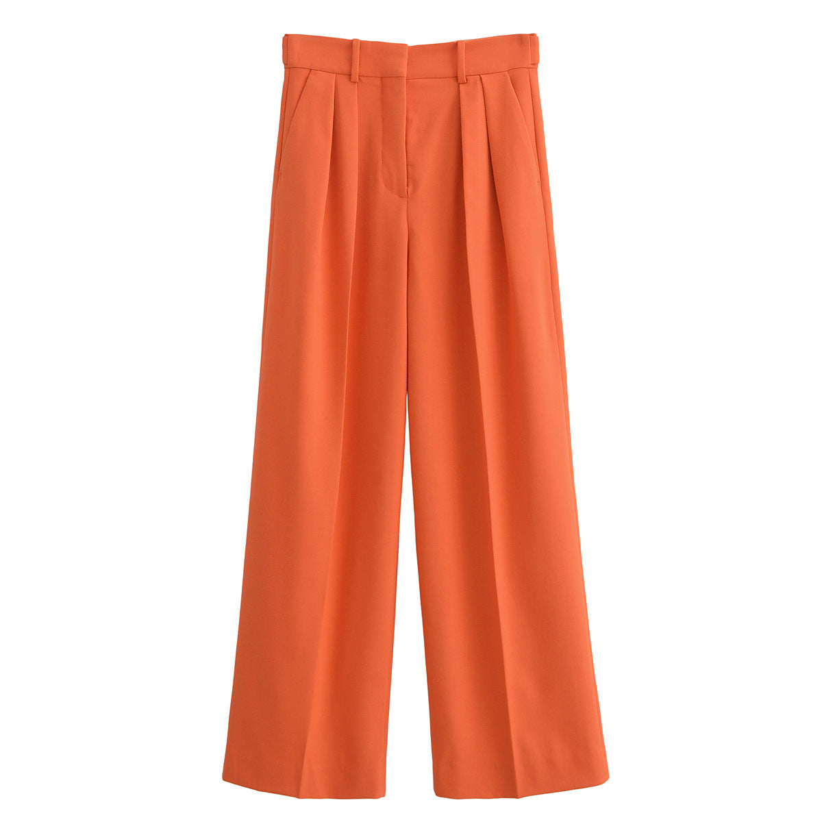 Dam Bredbyxor Avslappnad Polyester Hög Midja Skrynklig Textur-1