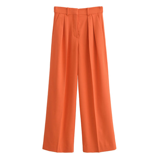 Dam Bredbyxor Avslappnad Polyester Hög Midja Skrynklig Textur-1