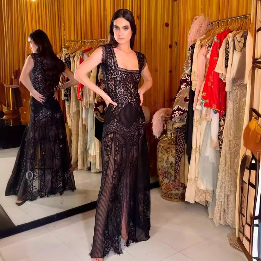 Dam Klänning Bodycon Spetsig Design Polyester Elastan-2