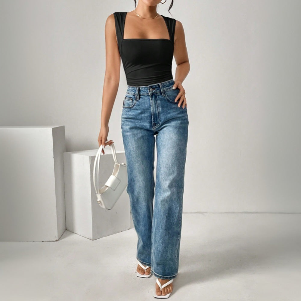 Dam Capri Byxor Hög Midja Smal Passform Stretchigt Material-5