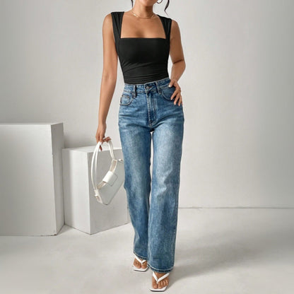 Dam Capri Byxor Hög Midja Smal Passform Stretchigt Material-5