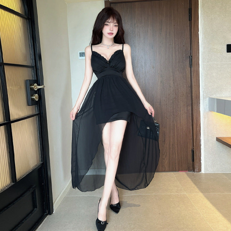 Dam Oregelbunden Basklänning Spaghetti Band Polyester-2