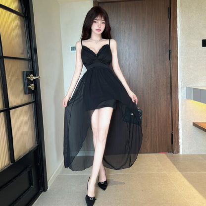 Dam Oregelbunden Basklänning Spaghetti Band Polyester-2