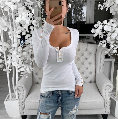 Dam Festtoppar U-formad Polyester Långa Ärmar-4