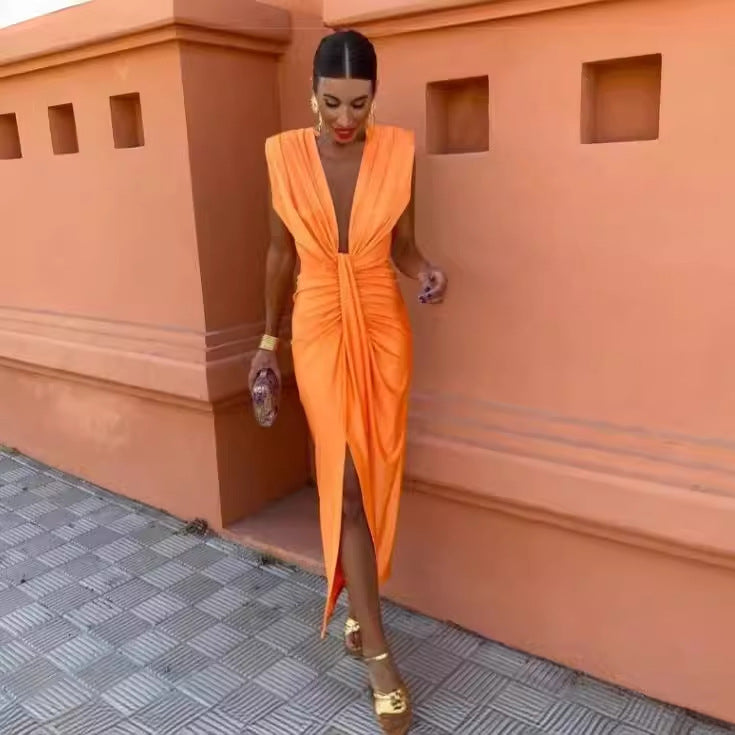 Elegantes Schwarzes Abendkleid mit Drapierter V-Ausschnitt und Elastischem Stoff – Perfekt für Hochzeiten und Abendveranstaltungen 3