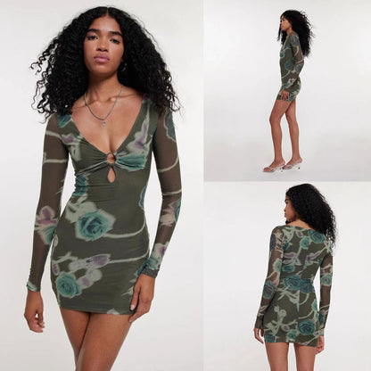 Kvinnors Bodycon Klänning U-ringning Långärmad Polyester-2