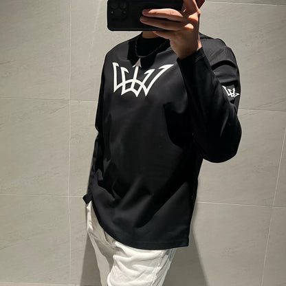 Dam Skjorta Långärmad Cirkulär Halsringning Geometriskt Mönster Bomull-3