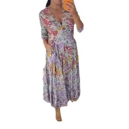 Kvinna Lång Klänning Pendulum Stil Polyester-5