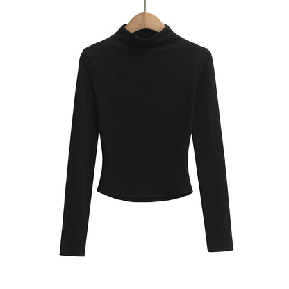 Kvinnors Långärmad Topp Stativ-upp Krage Mjuk Bomull 4