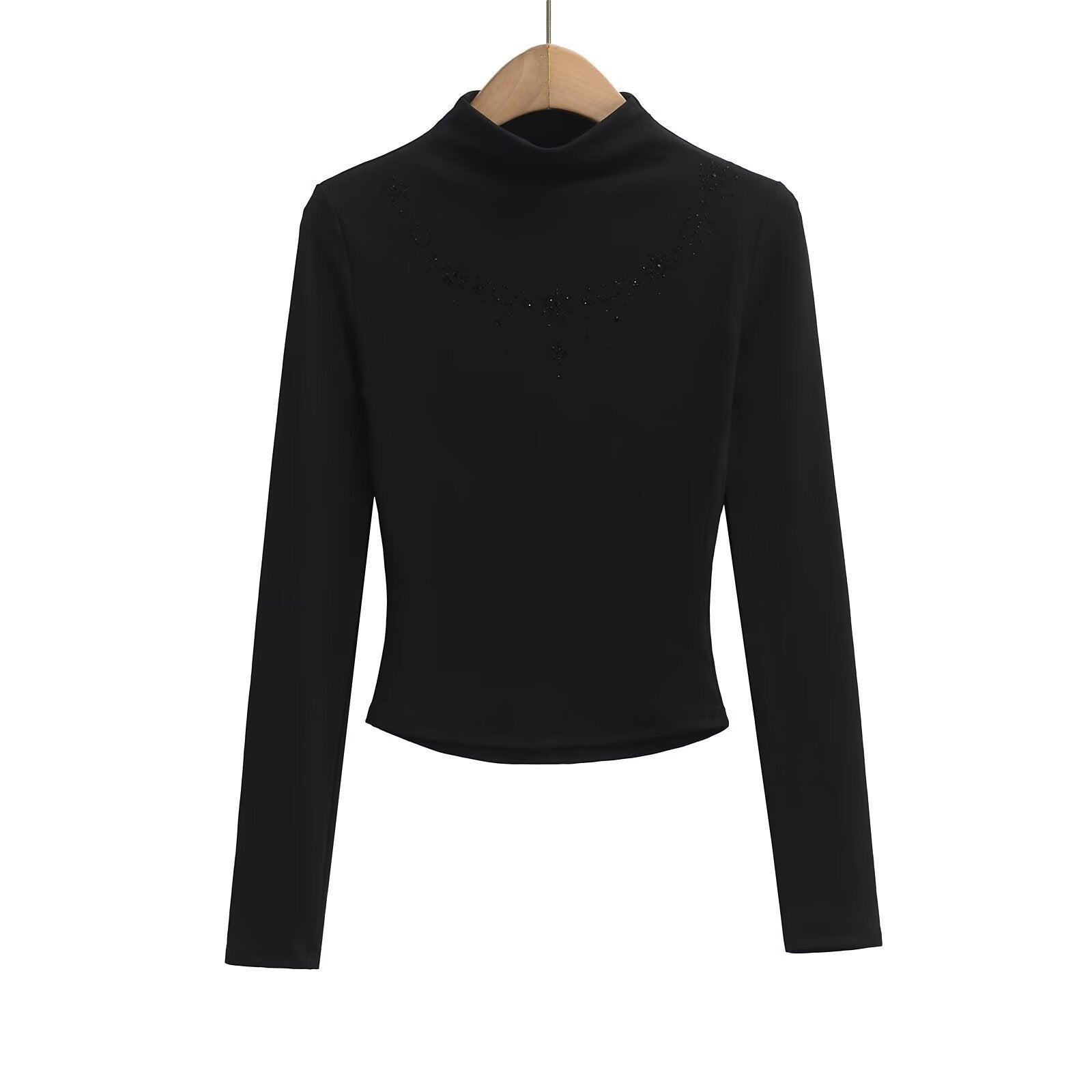 Kvinnors Långärmad Topp Stativ-upp Krage Mjuk Bomull 7