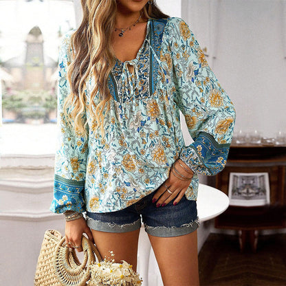 Dam Blus Blommig Design Lätt Tyg Luftig och Andningsbar 2