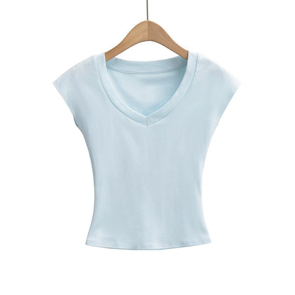 Kvinnors T-shirt V-hals Modern Snitt 100% Bomull 10