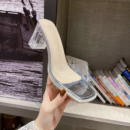 Dam Mulor Transparent Syntetiskt Material Blockhäl 7